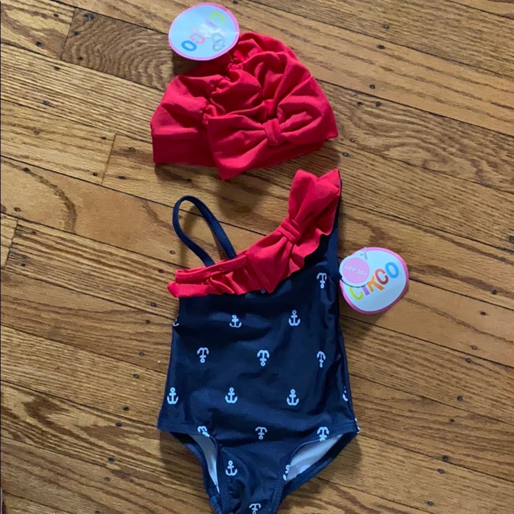 NEW Circo anchor swimsuit with matching swim cap